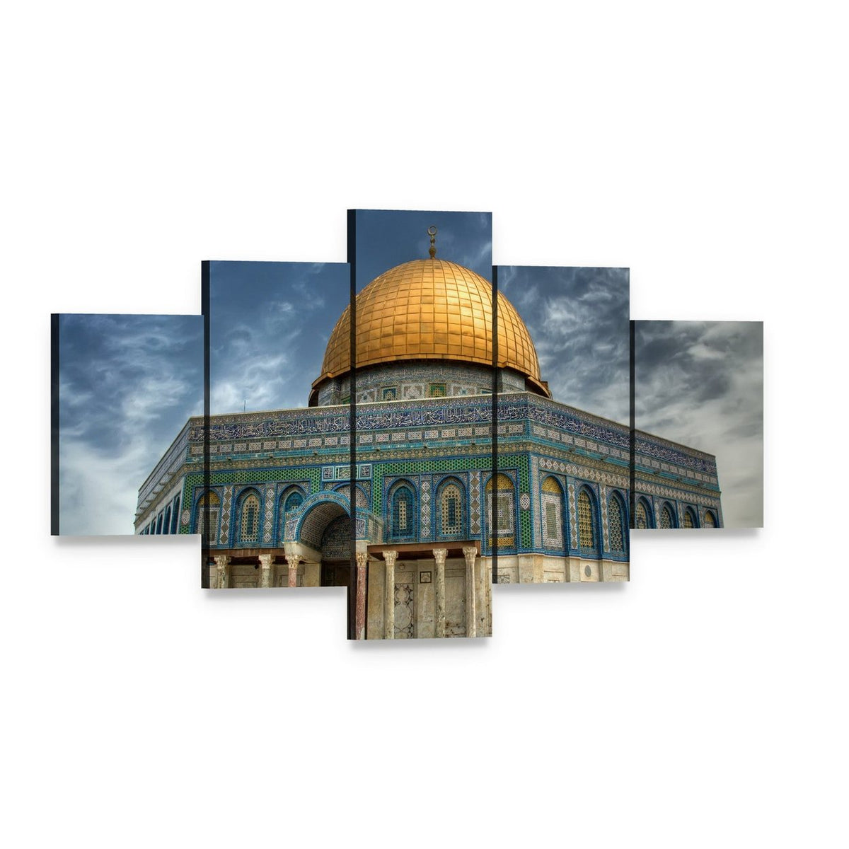 Al Aqsa Mosque in Jerusalem Canvas Wall Art, 5 panel 5 Star layout gallery wrapped canvas set, angled product view
