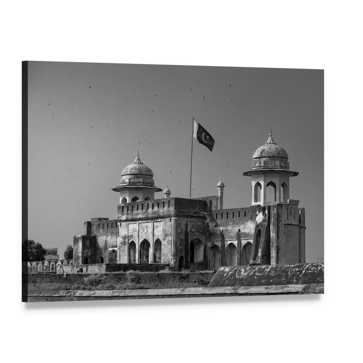 Lahore Fort in Historic Gray Tones Canvas Wall Art, single panel gallery wrapped canvas, angled product view