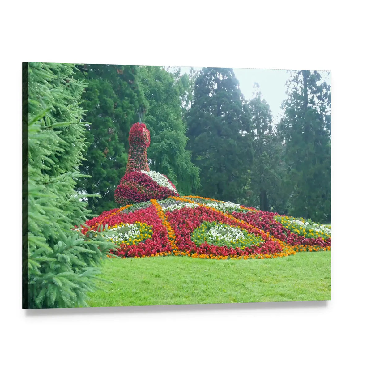 Floral Peacock Sculpture Canvas Wall Art, single panel gallery wrapped canvas, angled product view