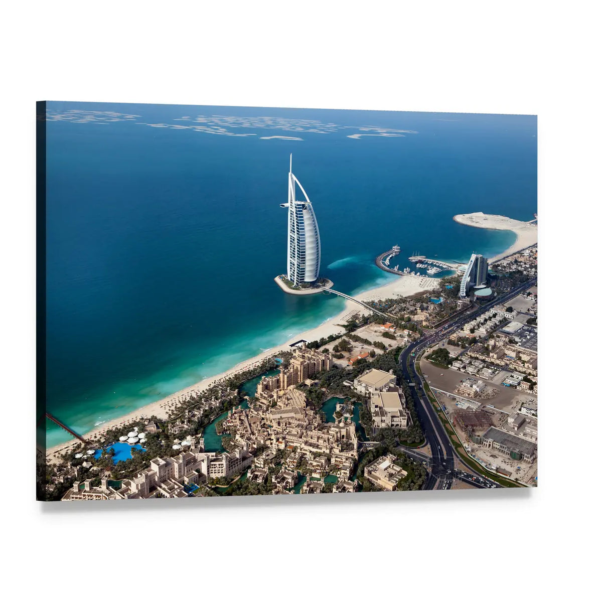 Burj Al Arab Aerial View Canvas Wall Art, single panel gallery wrapped canvas, angled product view
