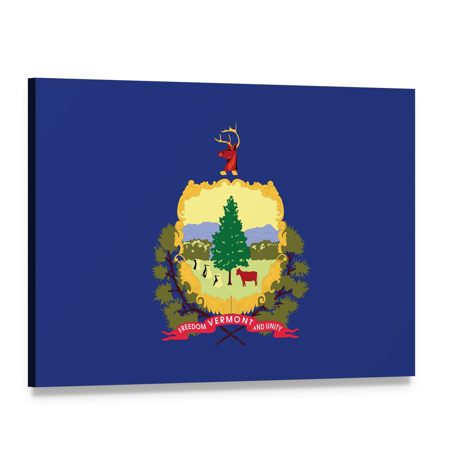 Vermont State Flag Canvas Wall Art, single panel gallery wrapped canvas, angled product view