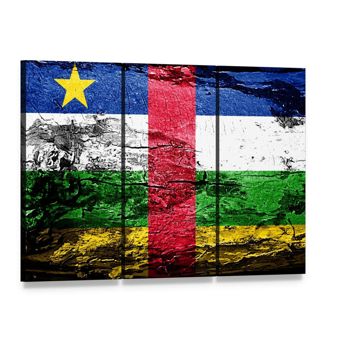 Central African Republic Flag Canvas Wall Art, 3 panel 3 Horizontal layout gallery wrapped canvas set, angled product view