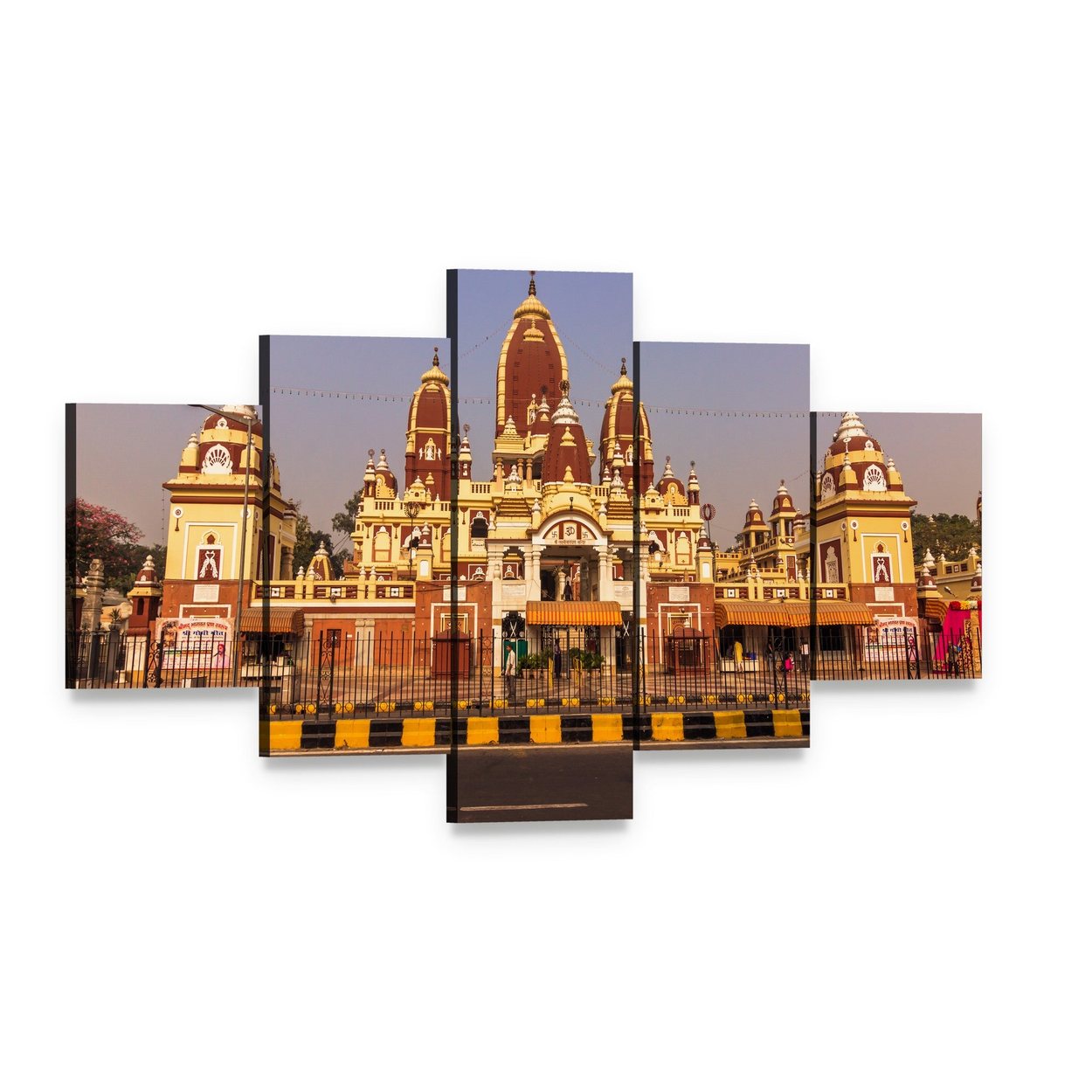 Laxminarayan Temple Artwork Canvas Wall Art, 5 panel 5 Star layout gallery wrapped canvas set, angled product view