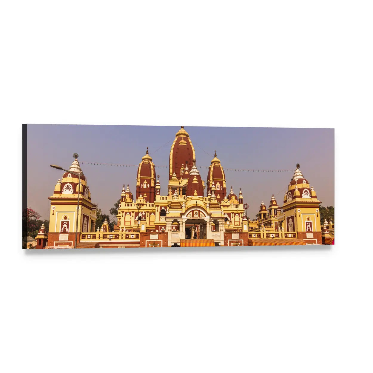 Laxminarayan Temple Sandstone Domes Panoramic Canvas Wall Art, single panel gallery wrapped canvas, angled product view