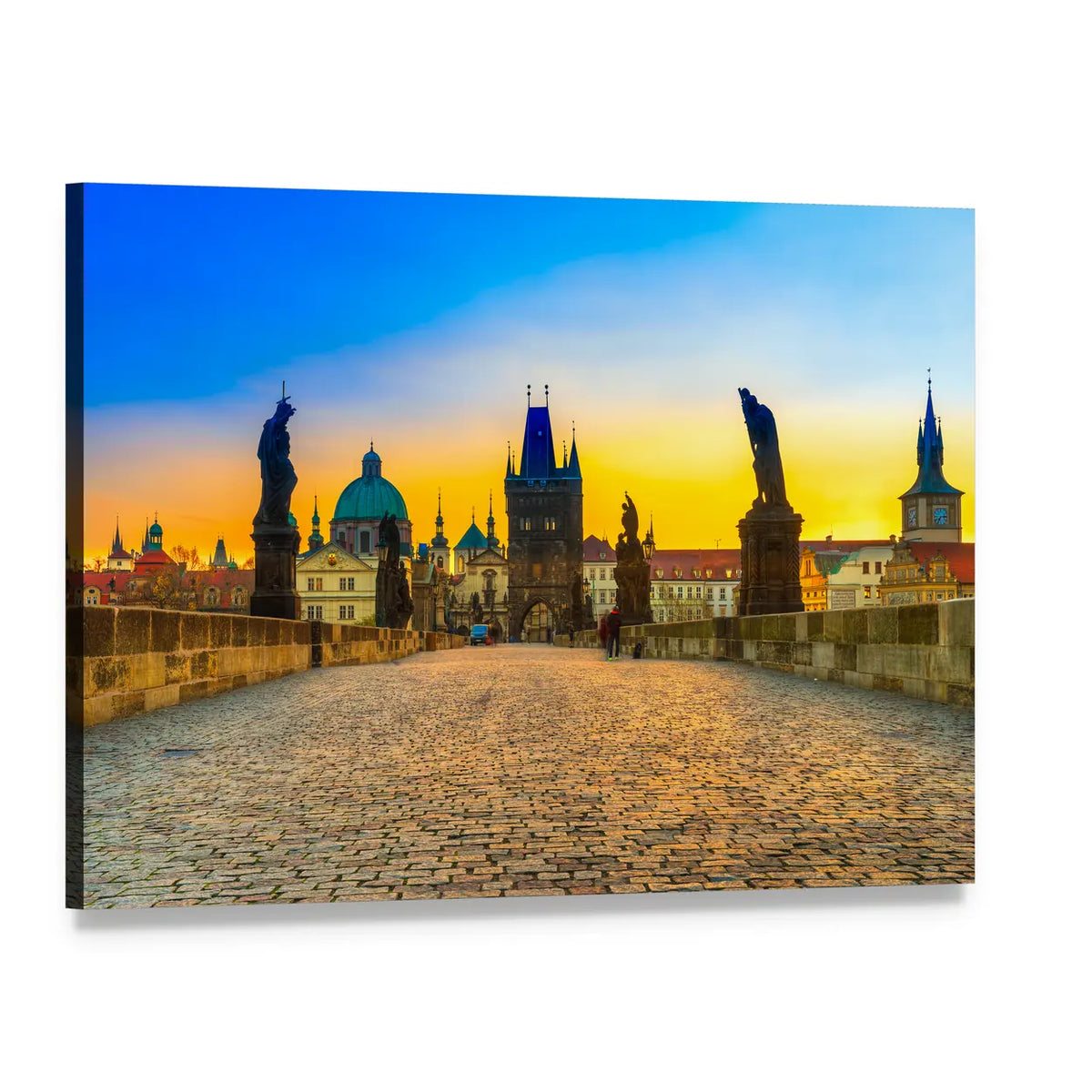 Historic Stone Bridge at Sunset Canvas Wall Art, single panel gallery wrapped canvas, angled product view