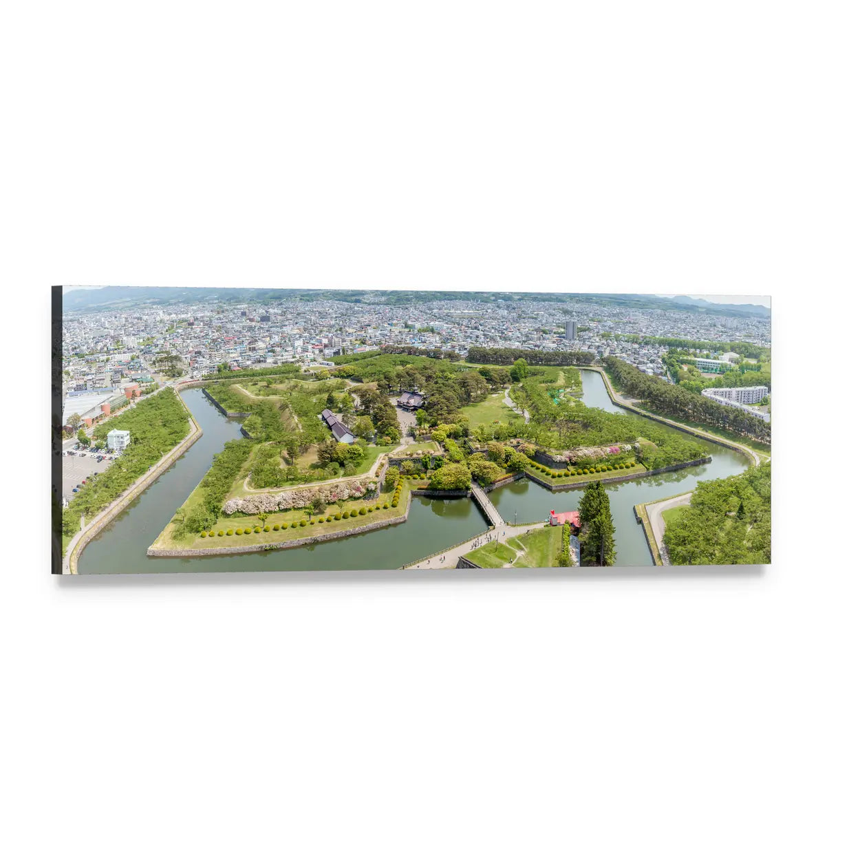 Goryokaku Park Star Fort Aerial View Panoramic Canvas Wall Art, single panel gallery wrapped canvas, angled product view