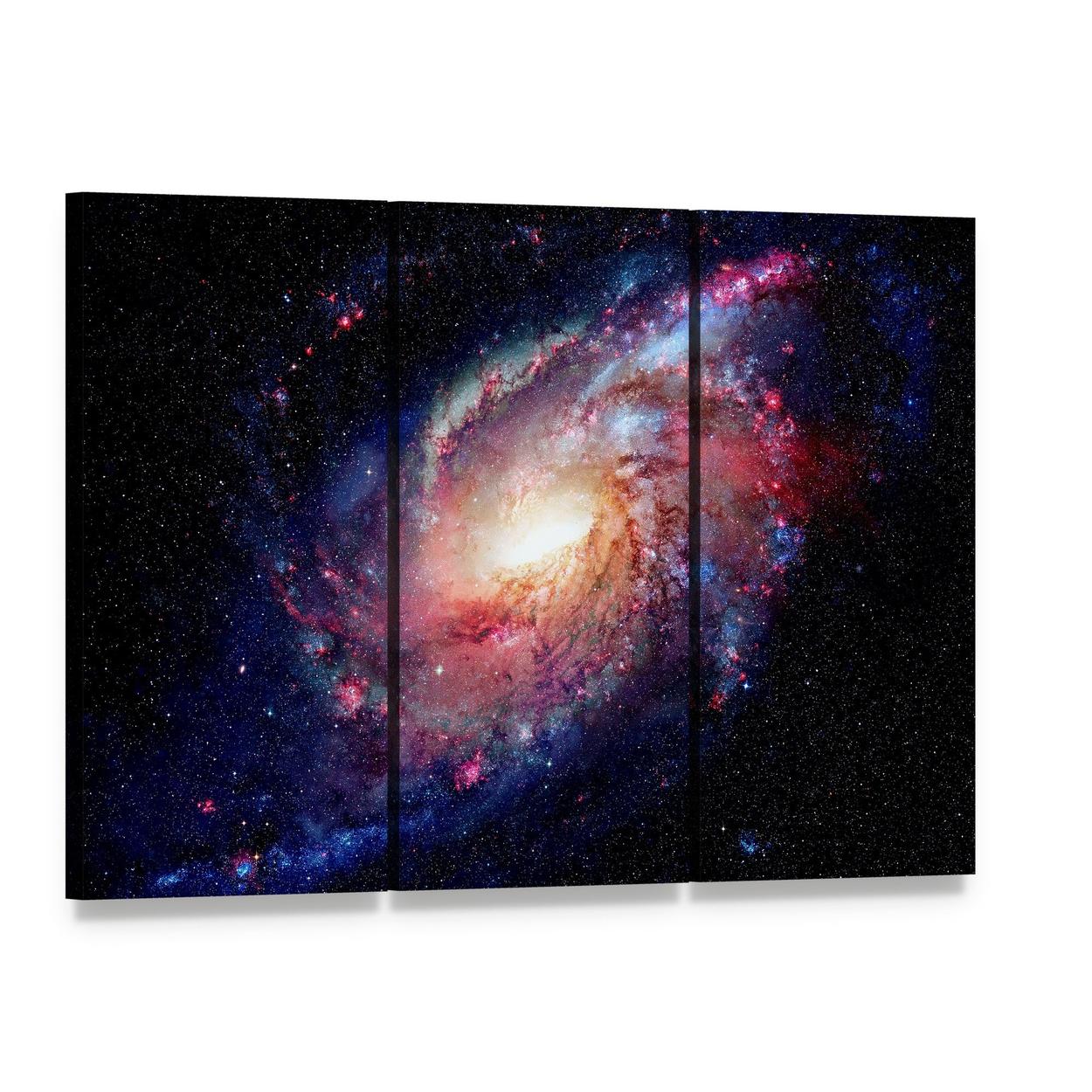 Young Galaxy in Deep Space Canvas Wall Art, 3 panel 3 Horizontal layout gallery wrapped canvas set, angled product view