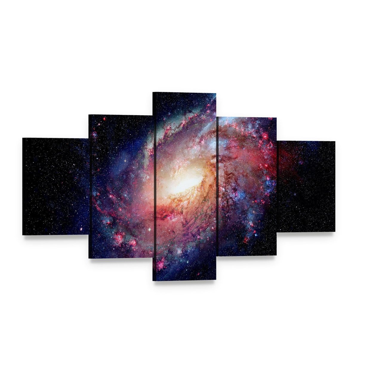 Young Galaxy in Deep Space Canvas Wall Art, 5 panel 5 Star layout gallery wrapped canvas set, angled product view