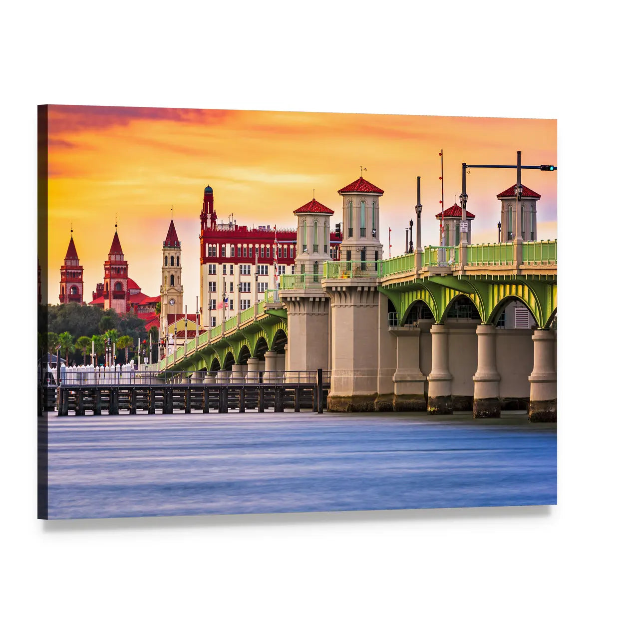 Bridge of Lions at Sunset Canvas Wall Art, single panel gallery wrapped canvas, angled product view