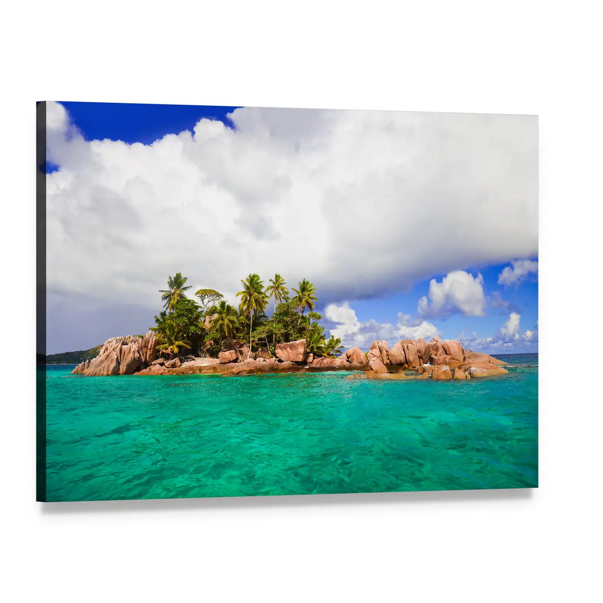 Tropical Island in Seychelles Canvas Wall Art, single panel gallery wrapped canvas, angled product view