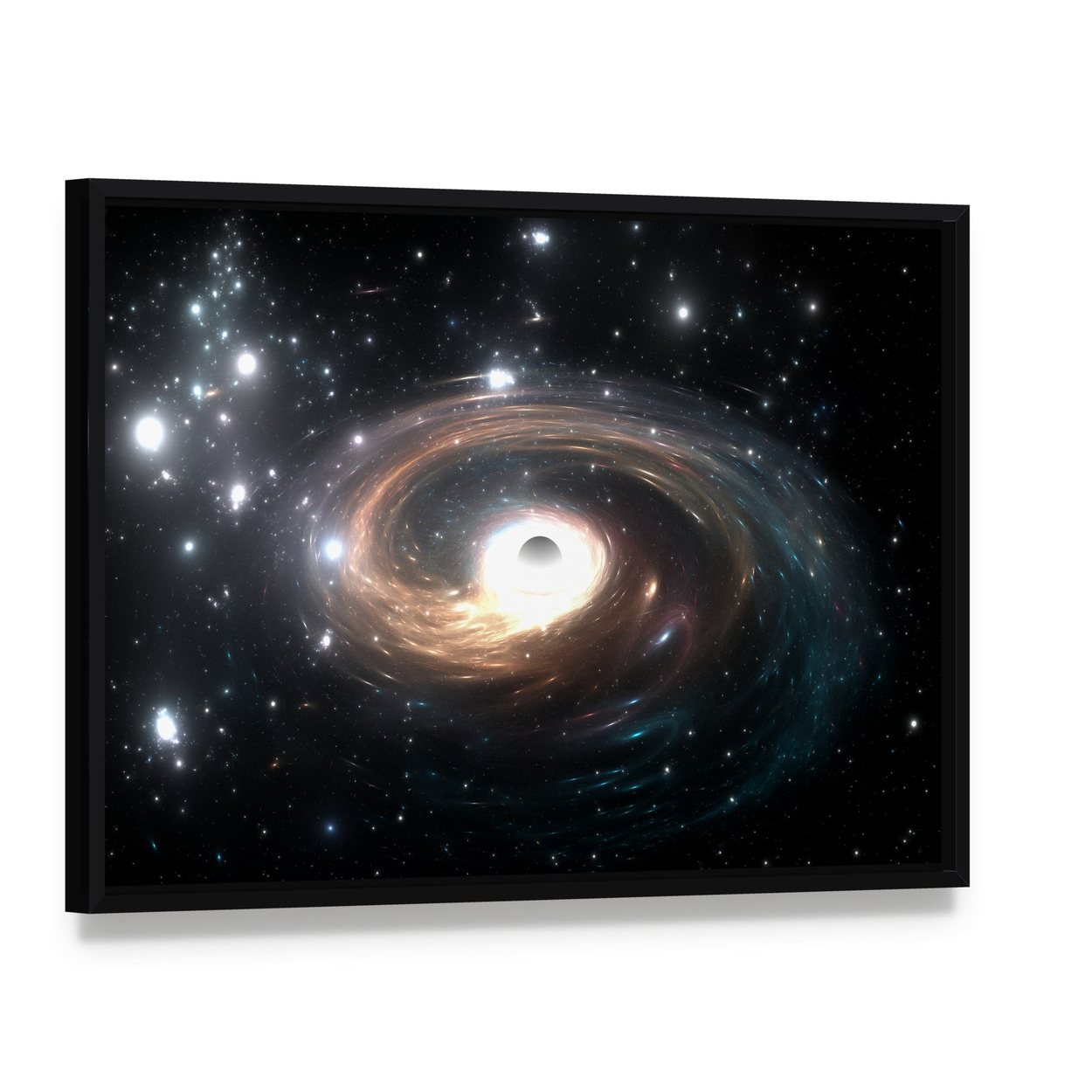Black Hole in Deep Space Canvas Wall Art, framed canvas in a black floater frame, angled product view