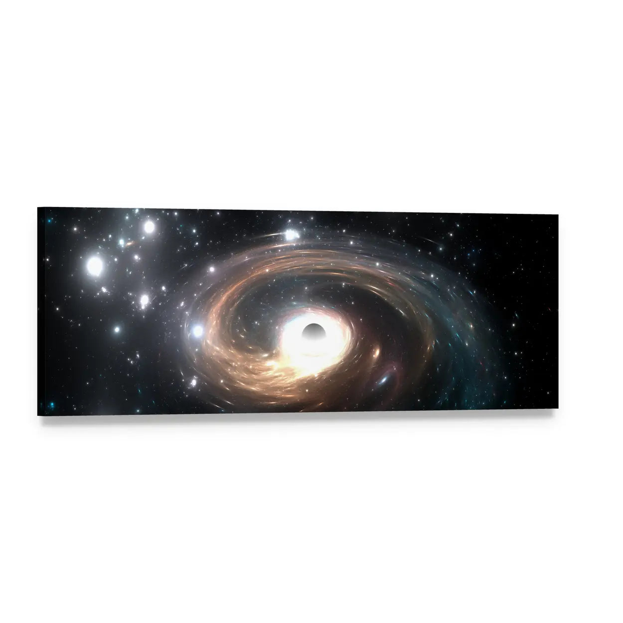 Black Hole in Deep Space Panoramic Canvas Wall Art, single panel gallery wrapped canvas, angled product view