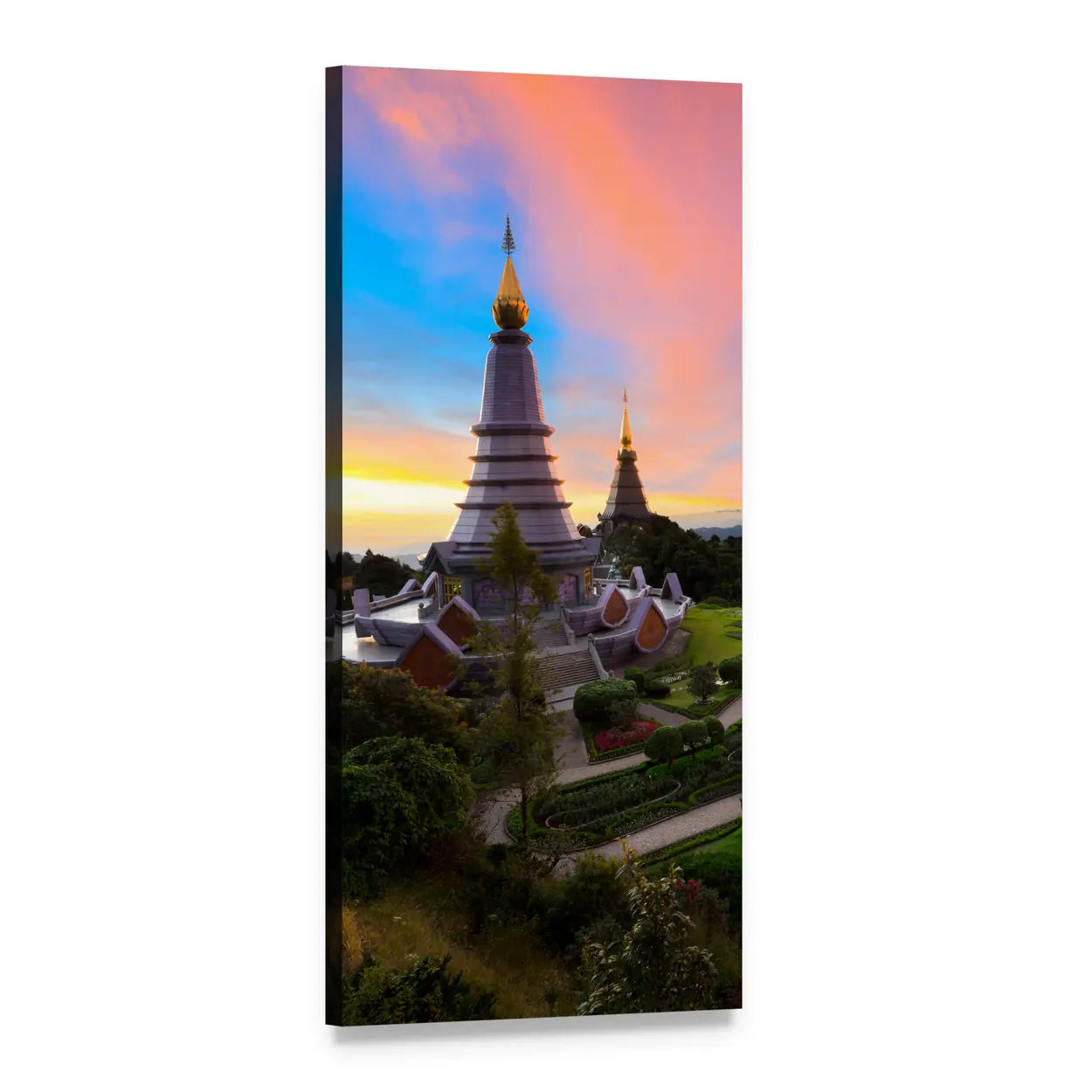 Pagoda Nabhapolbhumisir at Sunset, Doi Inthanon Vertical Canvas Wall Art, 1 panel 1 Vertical layout gallery wrapped canvas set, angled product view