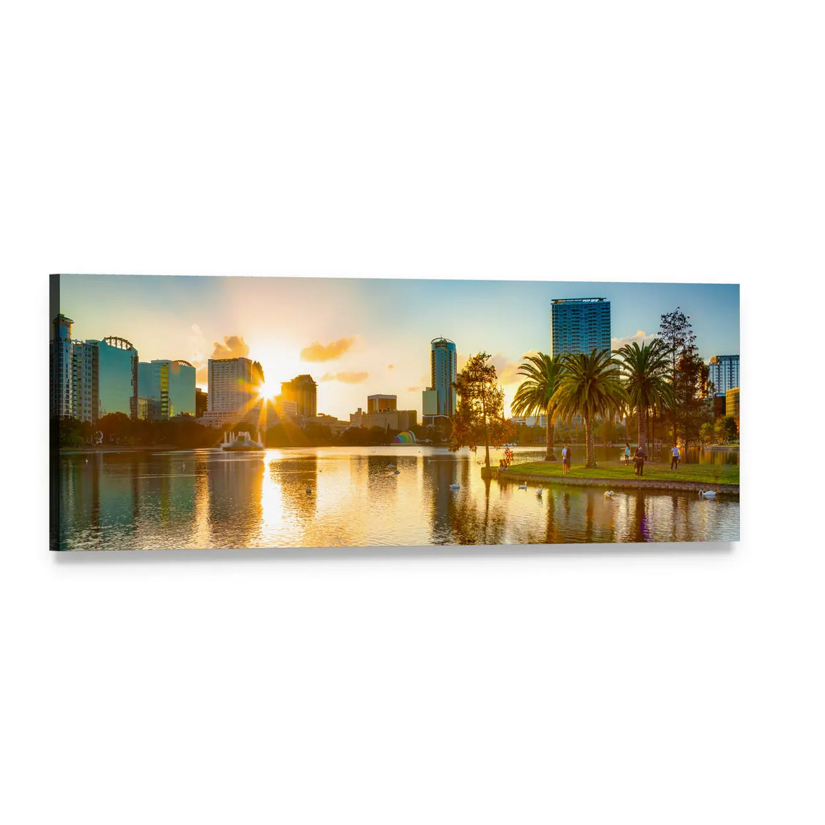 Orlando Sunset Over Park Skyline Panoramic Canvas Wall Art, single panel gallery wrapped canvas, angled product view