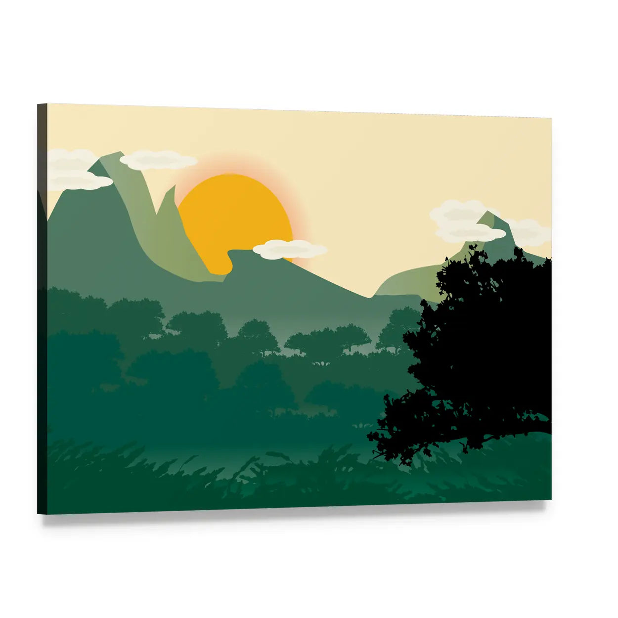 Mountain Sunset Silhouette Canvas Wall Art, single panel gallery wrapped canvas, angled product view