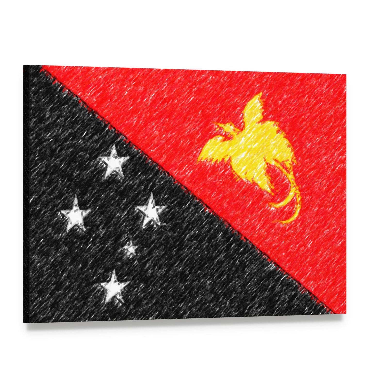 Papua New Guinea Flag with Raggiana Bird-of-paradise Canvas Wall Art, single panel gallery wrapped canvas, angled product view