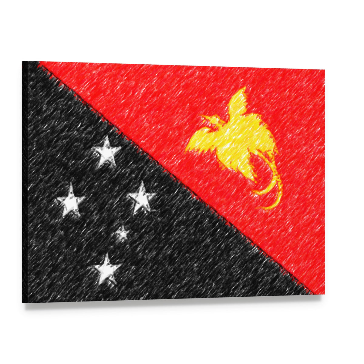 Papua New Guinea Flag with Raggiana Bird-of-paradise Canvas Wall Art, single panel gallery wrapped canvas, angled product view