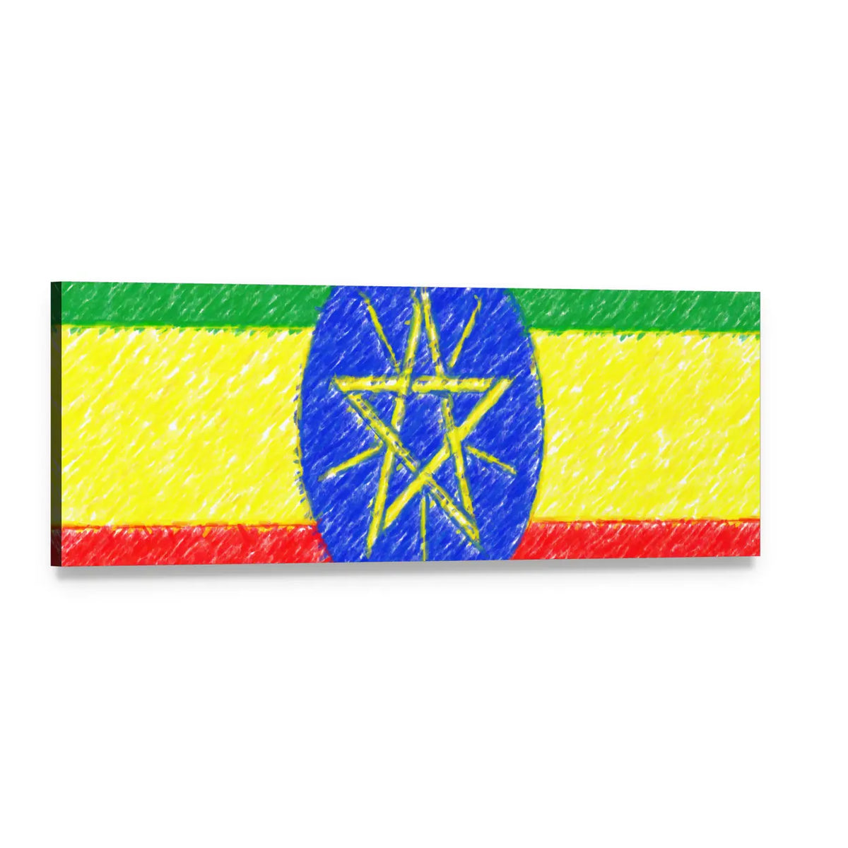 Ethiopian Flag with Central Emblem Panoramic Canvas Wall Art, single panel gallery wrapped canvas, angled product view