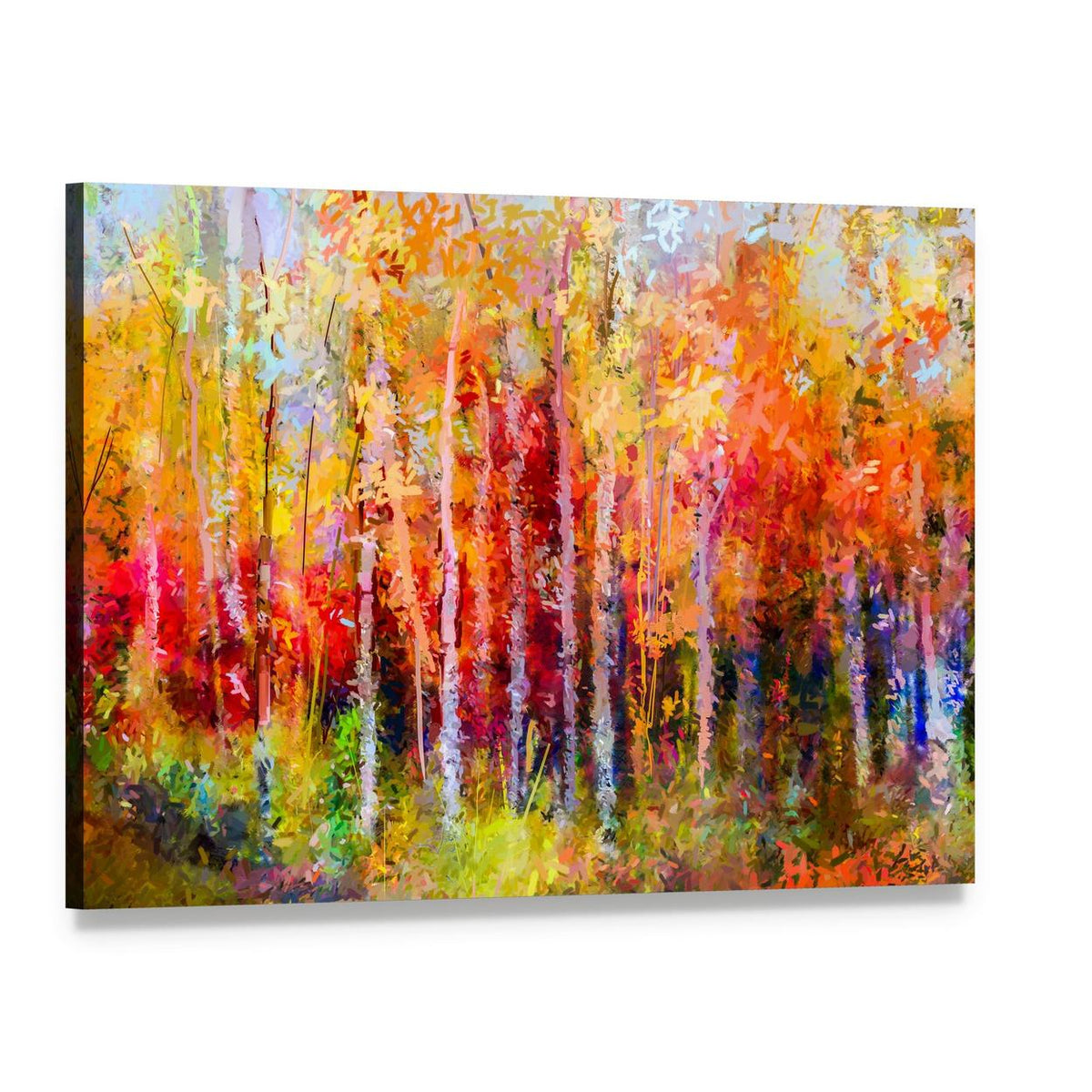 Semi Abstract Forest Painting Canvas Wall Art, single panel gallery wrapped canvas, angled product view