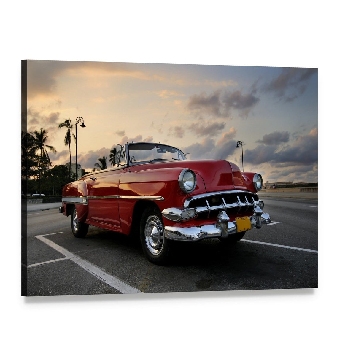 Red Vintage Car on Havana Street Canvas Wall Art, single panel gallery wrapped canvas, angled product view