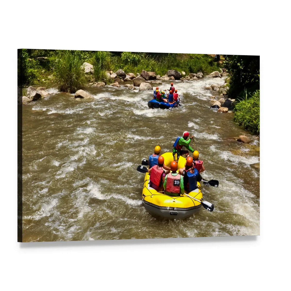 Whitewater Rafting Race Canvas Wall Art, single panel gallery wrapped canvas, angled product view
