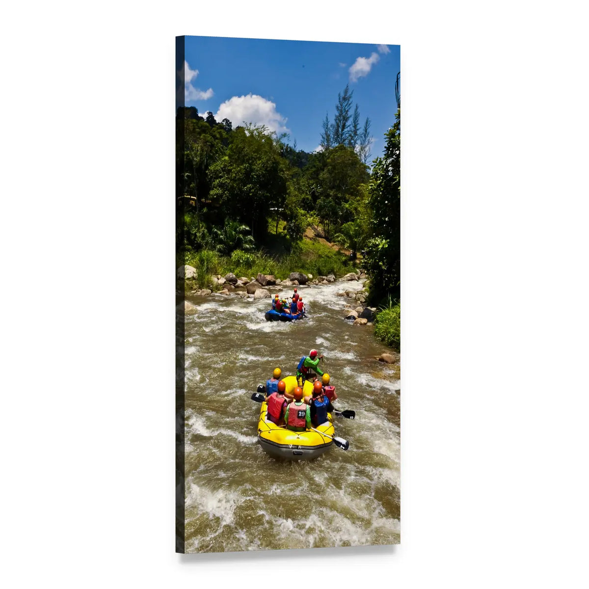 White-water Rafting Race Vertical Canvas Wall Art, 1 panel 1 Vertical layout gallery wrapped canvas set, angled product view