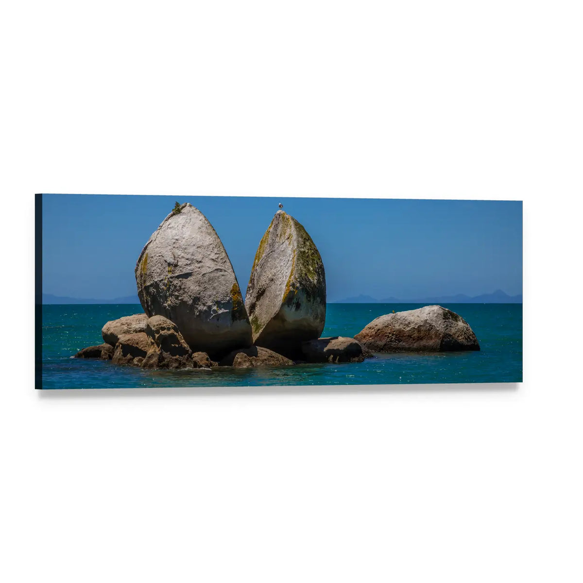 Split Apple Rock, New Zealand Panoramic Canvas Wall Art, single panel gallery wrapped canvas, angled product view