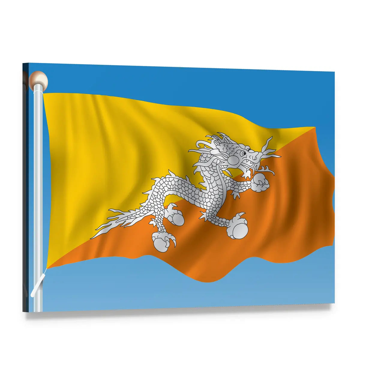 Bhutan Flag Waving with White Dragon Canvas Wall Art, single panel gallery wrapped canvas, angled product view