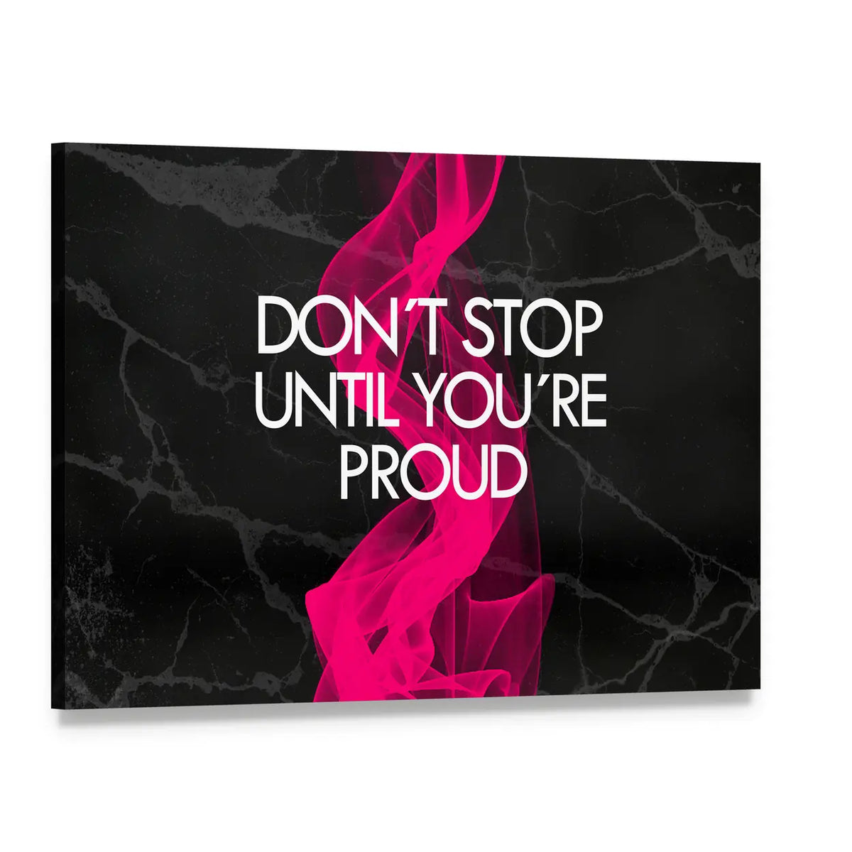 Don't Stop Until You're Proud Typography Canvas Wall Art, single panel gallery wrapped canvas, angled product view