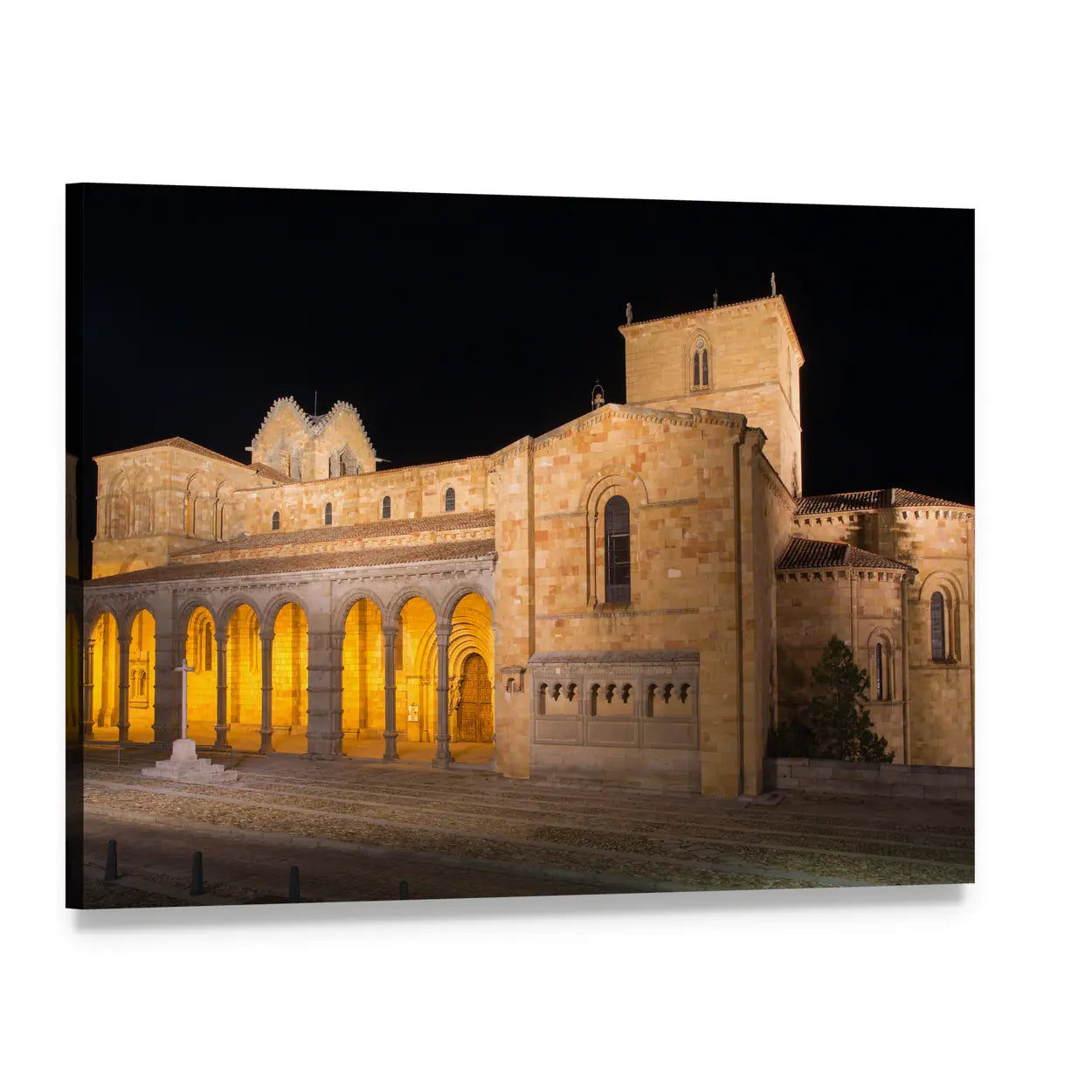 Romanesque Basilica at Night Canvas Wall Art, single panel gallery wrapped canvas, angled product view