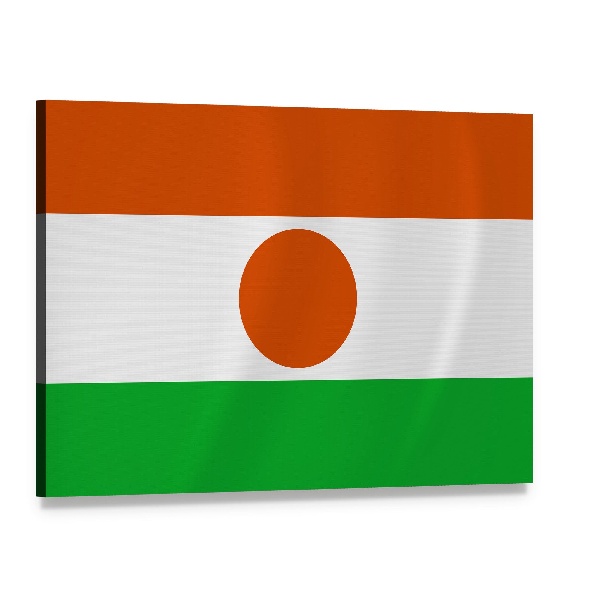Niger Tricolor Flag with Orange Circle Canvas Wall Art, single panel gallery wrapped canvas, angled product view
