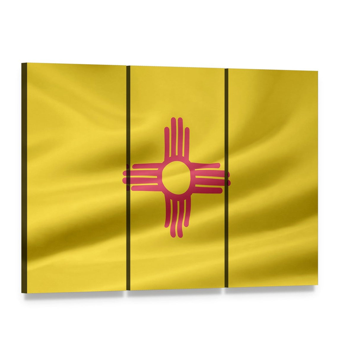 Waving New Mexico Flag with Zia Sun Canvas Wall Art, 3 panel 3 Horizontal layout gallery wrapped canvas set, angled product view