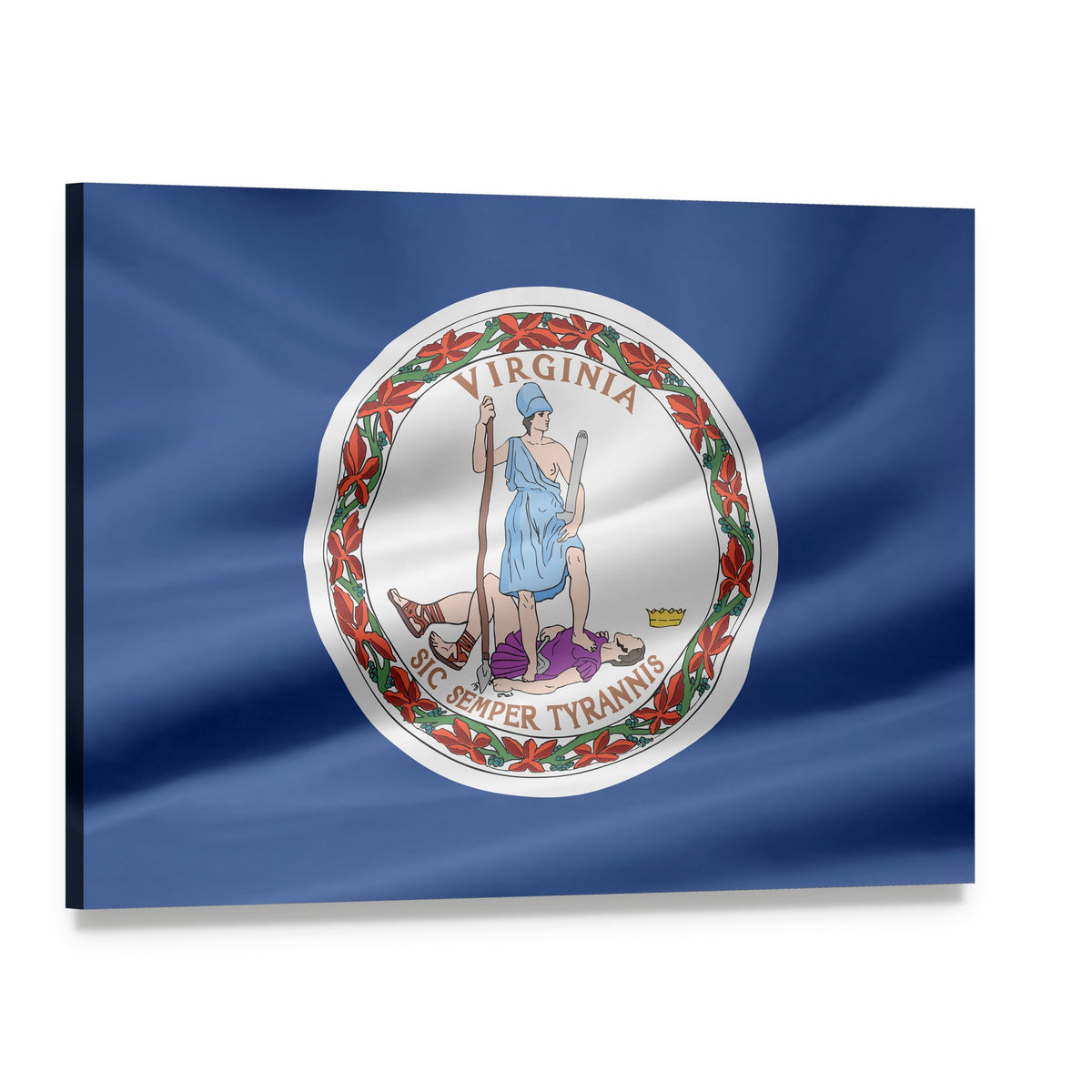 Waving Virginia State Flag Canvas Wall Art, single panel gallery wrapped canvas, angled product view
