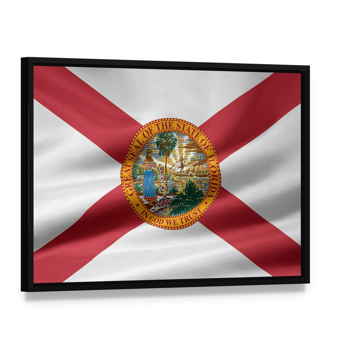 Flag of Florida Canvas Wall Art, framed canvas in a black floater frame, angled product view