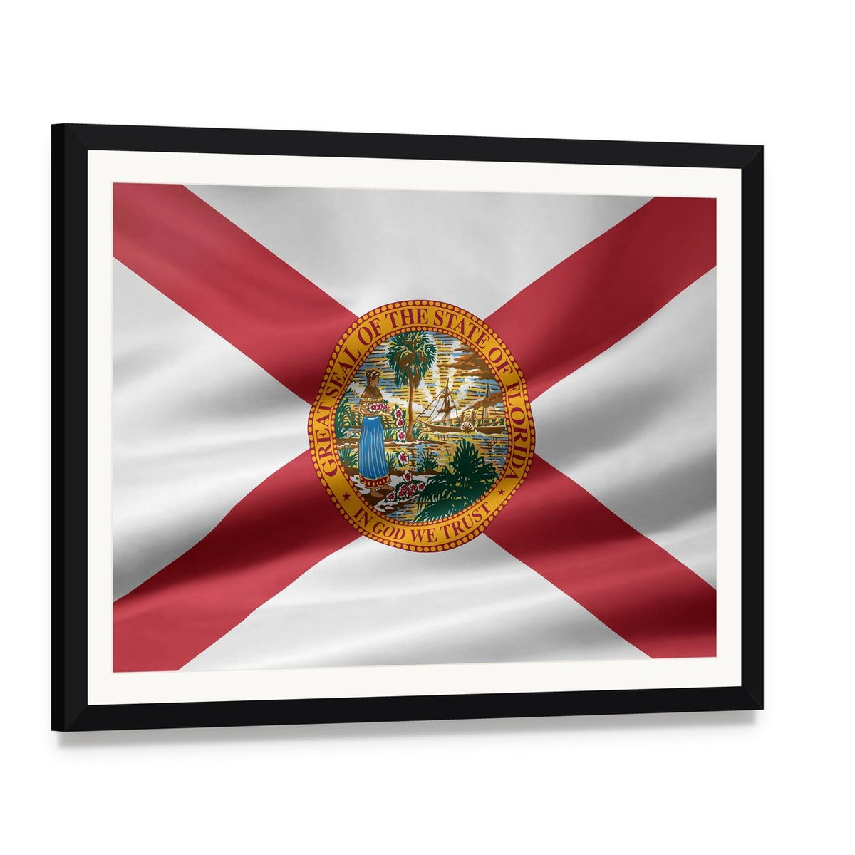 Flag of Florida Canvas Wall Art, framed print with white mat and black frame, angled product view