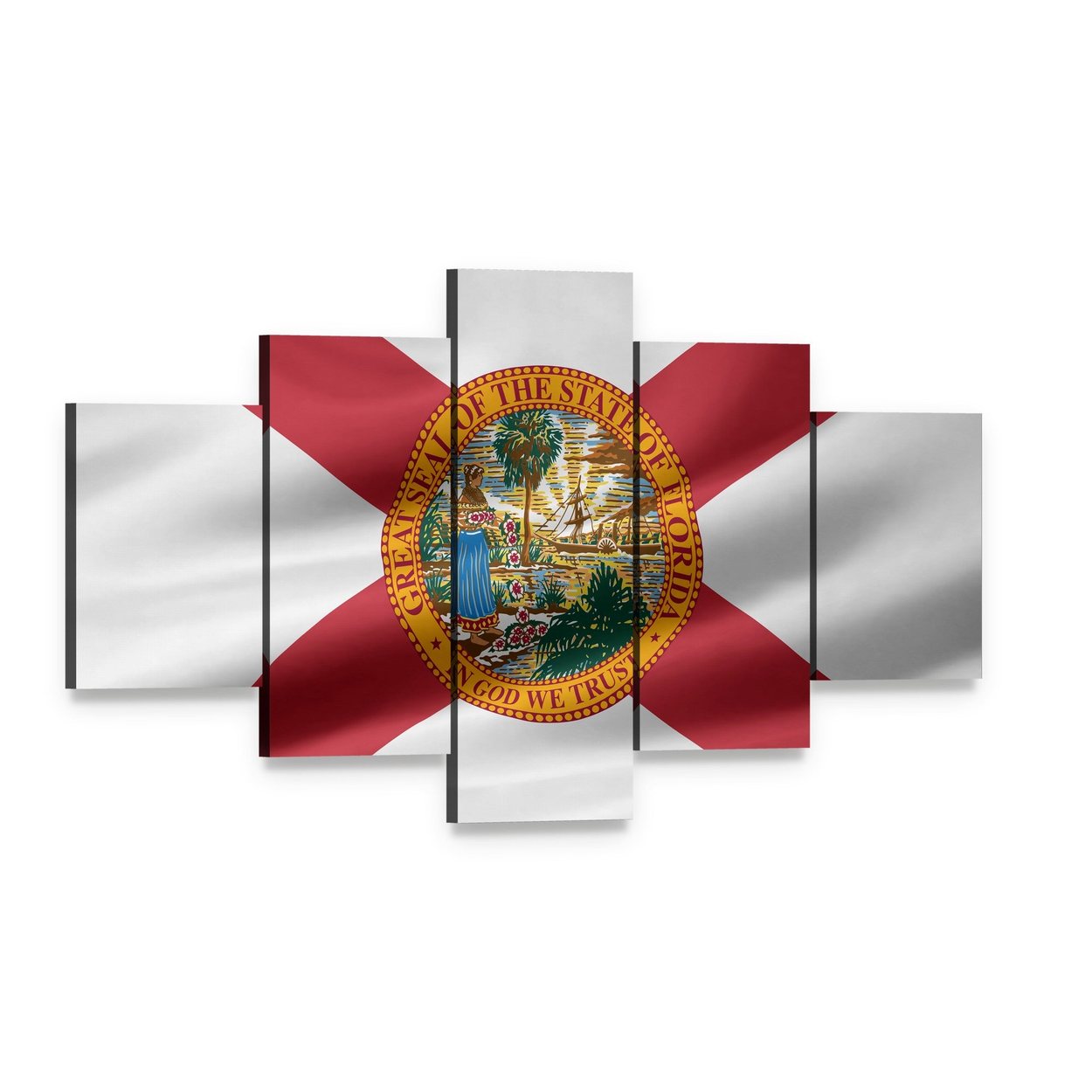 Flag of Florida Canvas Wall Art, 5 panel 5 Star layout gallery wrapped canvas set, angled product view