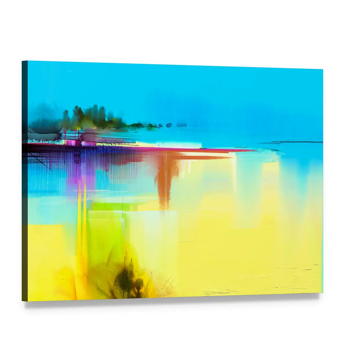 Lake In Spring Season Canvas Wall Art, single panel gallery wrapped canvas, angled product view