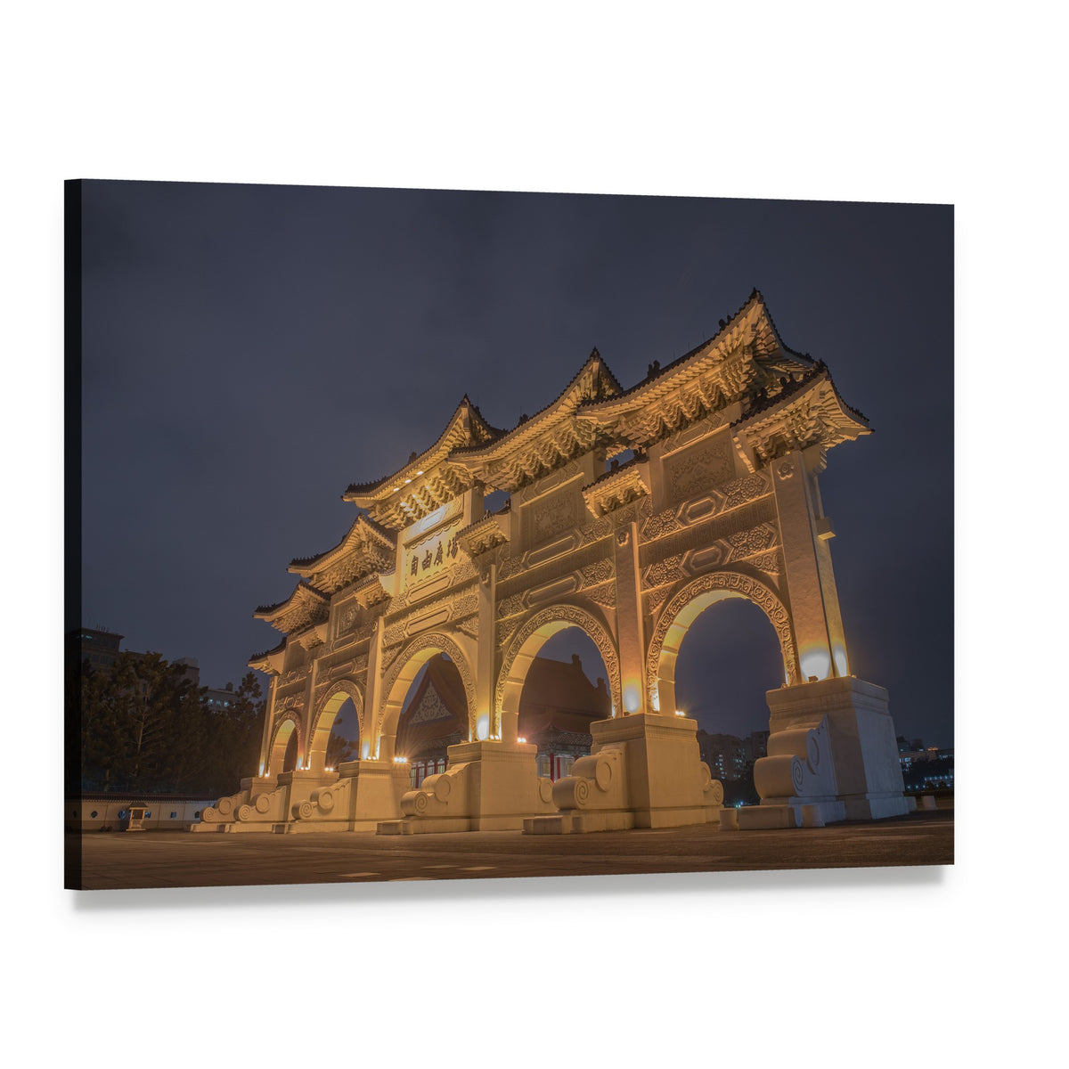 Taiwan Democracy Memorial Hall at Night Canvas Wall Art, single panel gallery wrapped canvas, angled product view