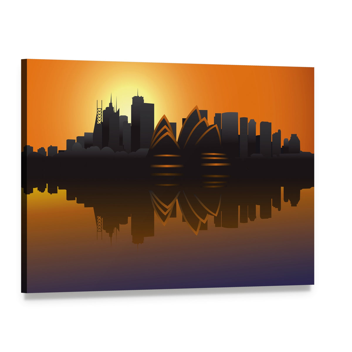 Sydney Skyline at Sunset Canvas Wall Art, single panel gallery wrapped canvas, angled product view