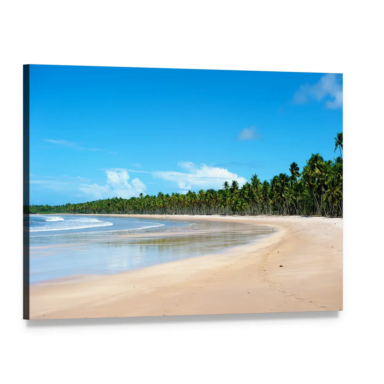 Paradise Beach with Palm Trees Canvas Wall Art, single panel gallery wrapped canvas, angled product view