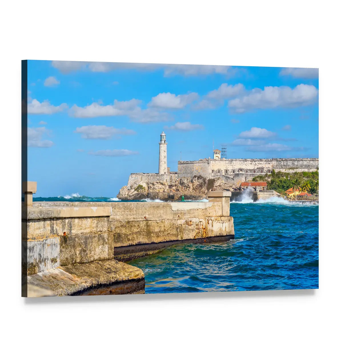 Morro and Malecon Seawall Canvas Wall Art, single panel gallery wrapped canvas, angled product view