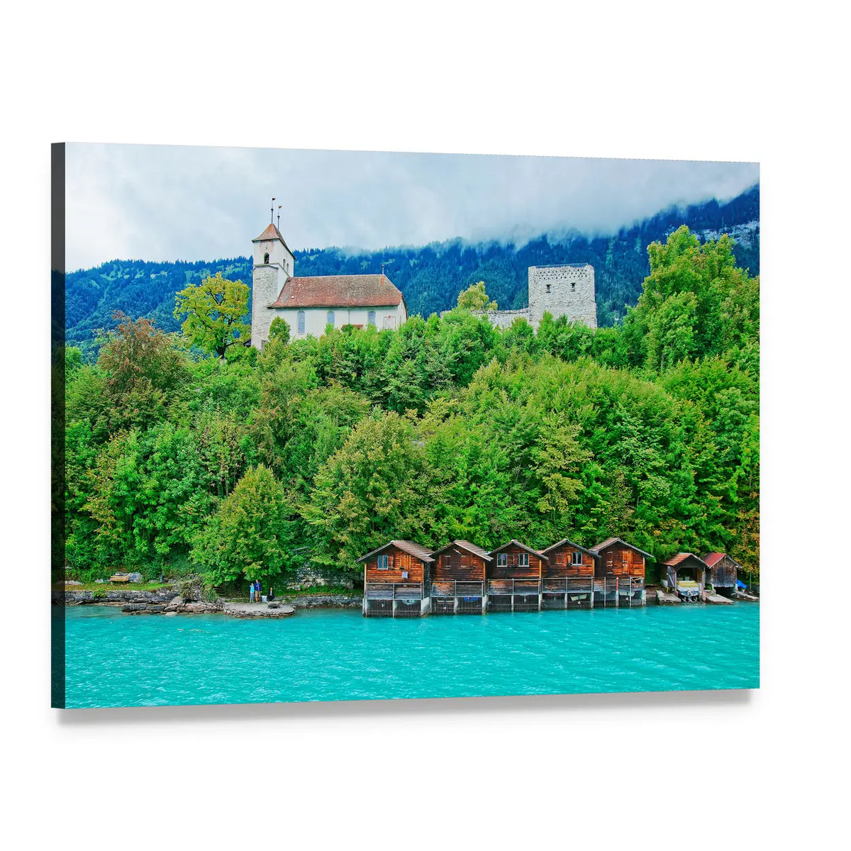 Parish Church by Turquoise Lake Canvas Wall Art, single panel gallery wrapped canvas, angled product view