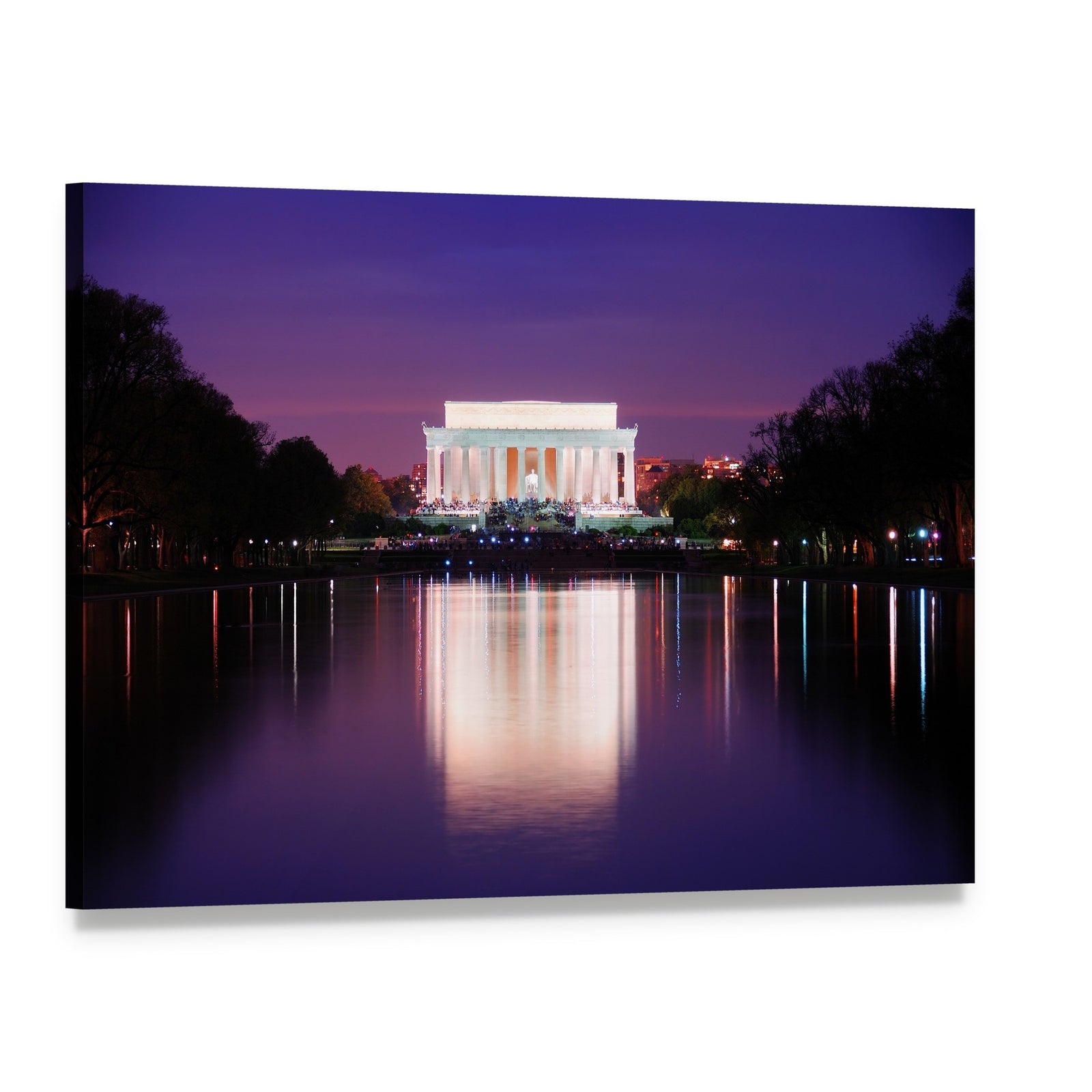 Lincoln Memorial Reflections at Night Canvas Wall Art, single panel gallery wrapped canvas, angled product view