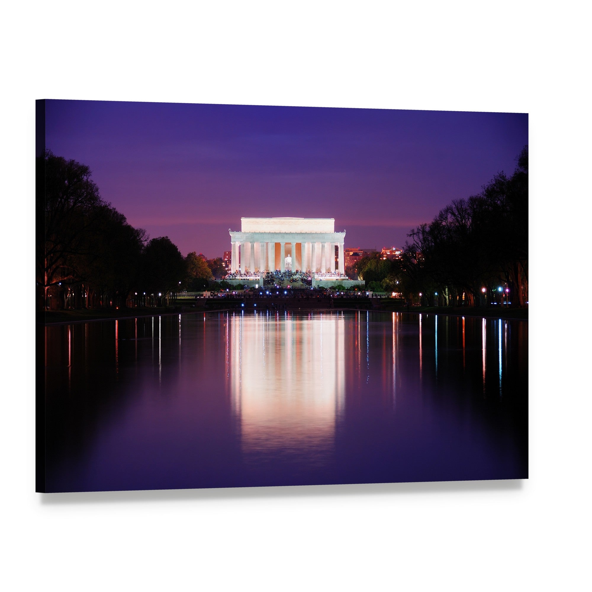 Lincoln Memorial Reflections at Night Canvas Wall Art, single panel gallery wrapped canvas, angled product view