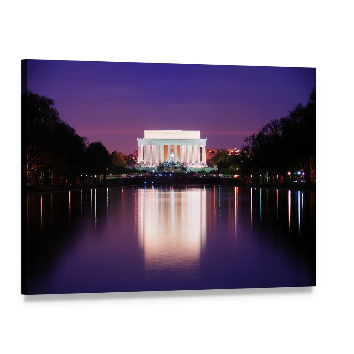 Lincoln Memorial Night Reflection Canvas Wall Art, single panel gallery wrapped canvas, angled product view