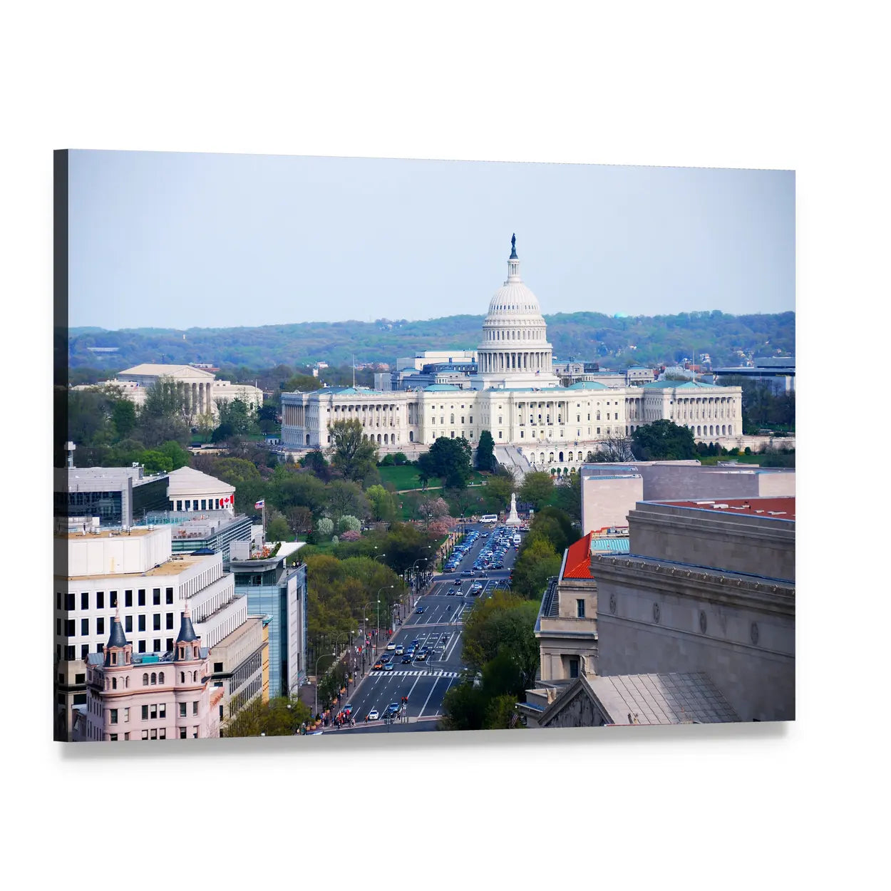 Washington D.c. Capitol Dome Over Pennsylvania Avenue Canvas Wall Art, single panel gallery wrapped canvas, angled product view