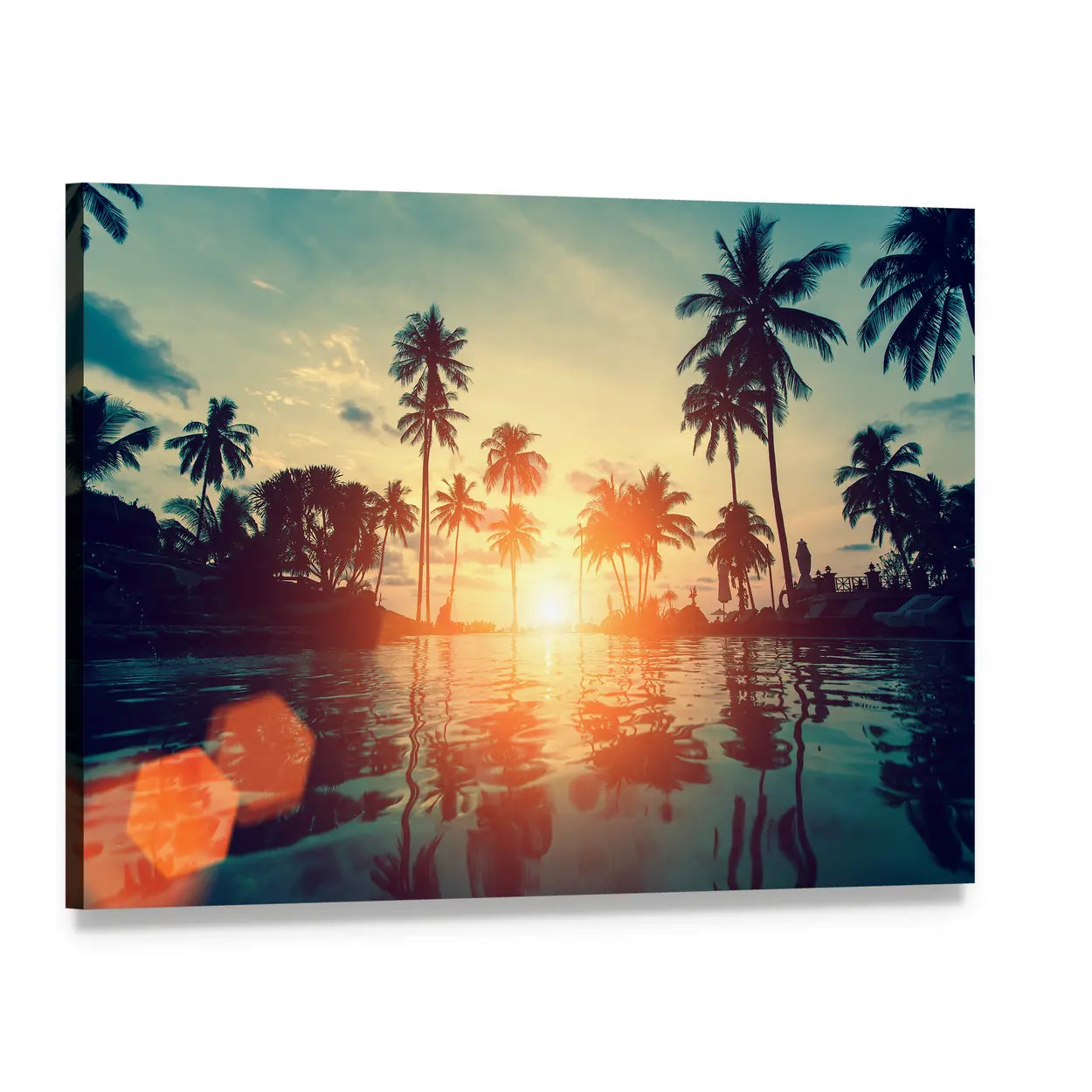 Sunset on Tropical Beach Canvas Wall Art, single panel gallery wrapped canvas, angled product view