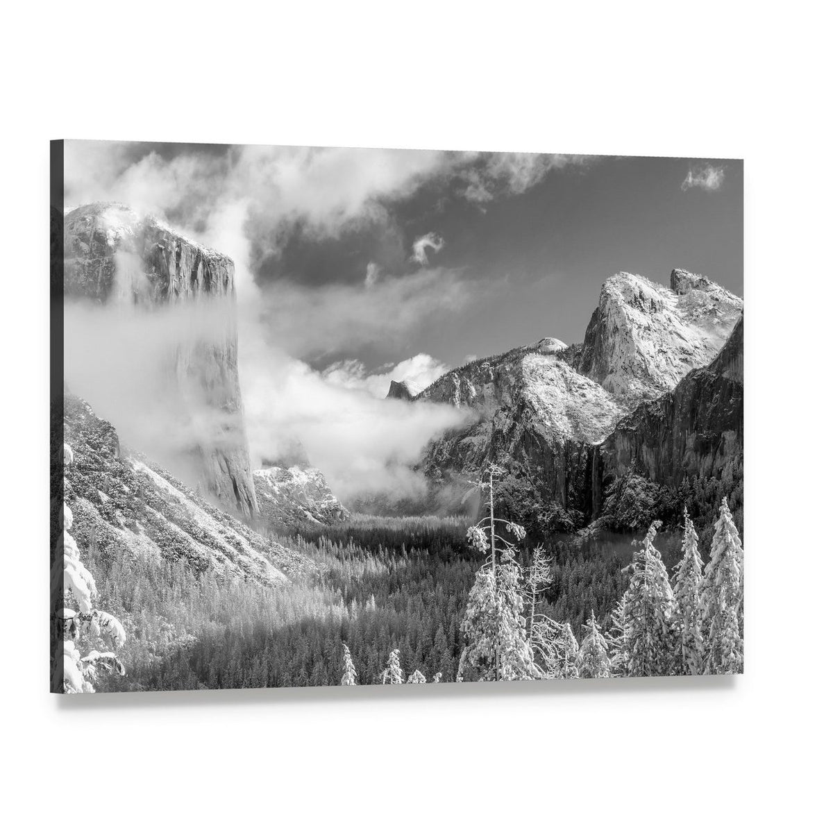 Yosemite National Park in Winter Canvas Wall Art, single panel gallery wrapped canvas, angled product view