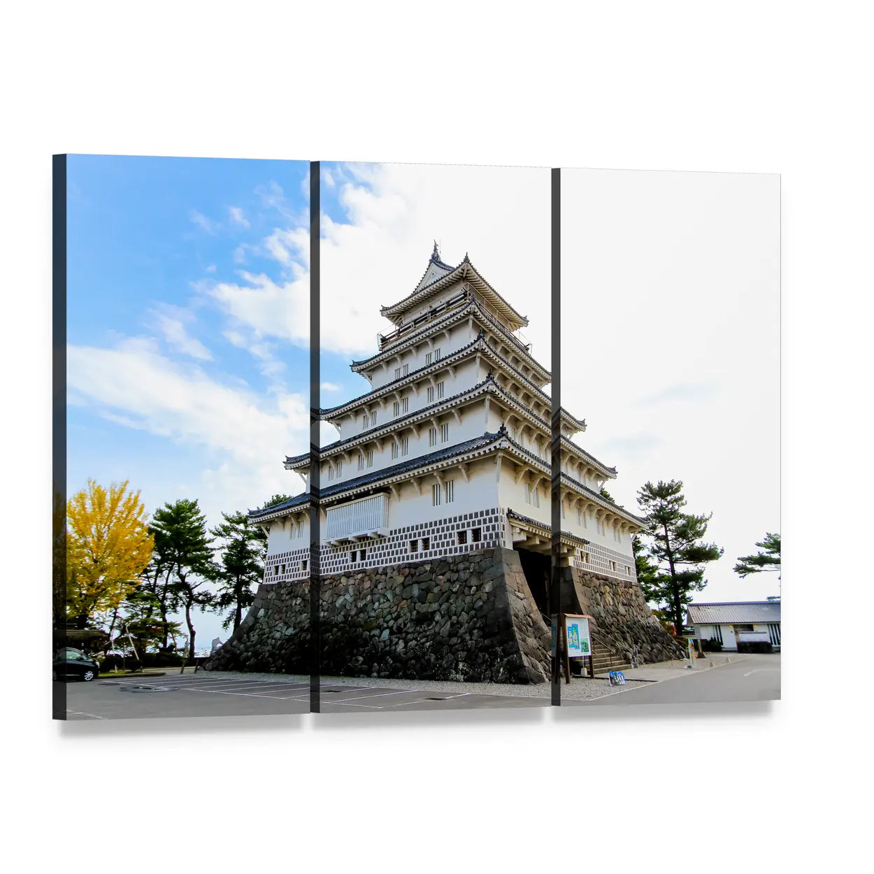 Shimabara Moritake Castle Canvas Wall Art, 3 panel 3 Horizontal layout gallery wrapped canvas set, angled product view