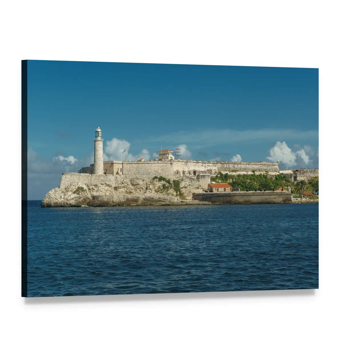 Castillo Del Morro Lighthouse and Fortress Canvas Wall Art, single panel gallery wrapped canvas, angled product view